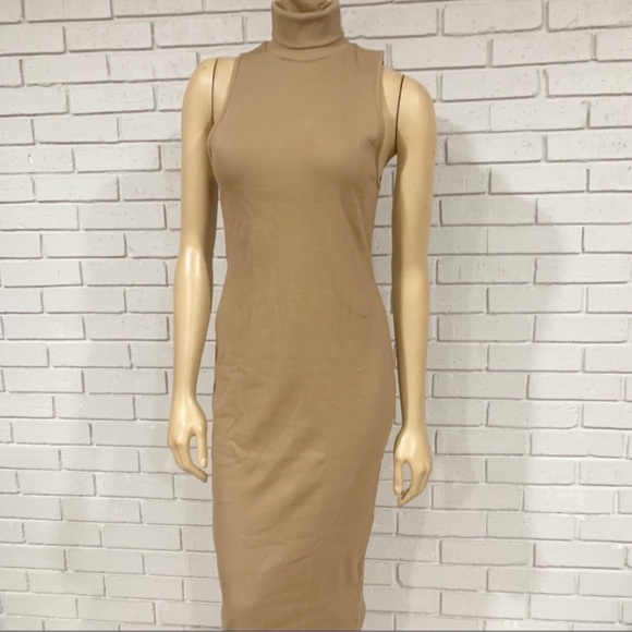 Zara Women’s Tan High Collar Rib Dress - Picture 1 of 6